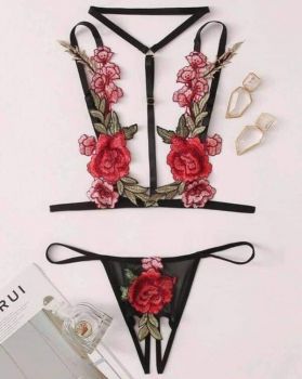 Crotchless Floral Lingerie Set 