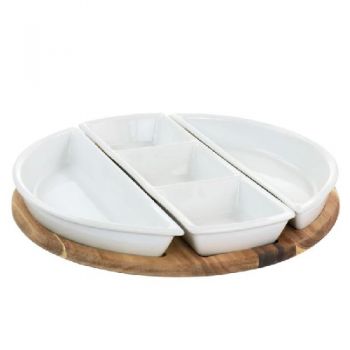 Gibson Home 4pcs Gracious Dining Tidbit Dish With Acacia Wood Base - White
