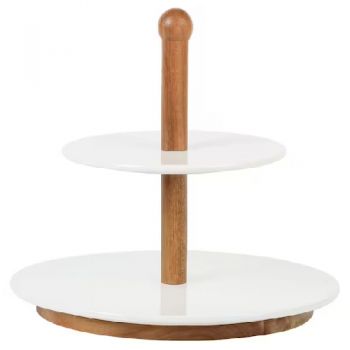 Gibson Home 2-Tier Gracious Dining Serving Stand With Wood Stand - White