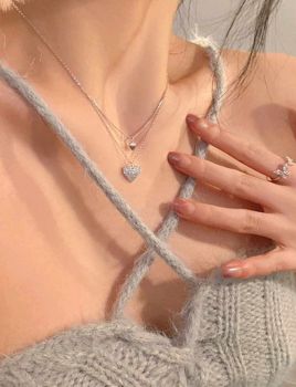 1 pair Rhinestone Heart Charm Layered Necklace