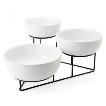 Gibson Home 3 Tier Gracious Dining Bowl Set With Metal Rack - White