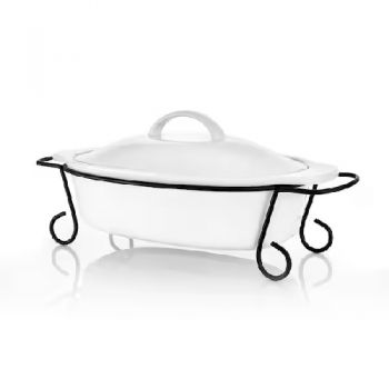 Gibson Home Gracious Dining Oval Set With Lid & Metal Rack - White