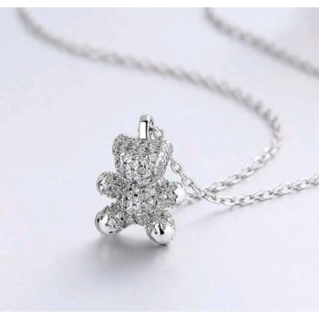 1pc S925 Sterling Silver Fully Diamond Bear Necklace