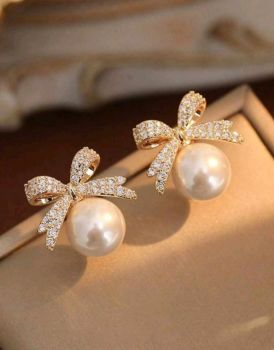 Faux Pearl Bow Earrings