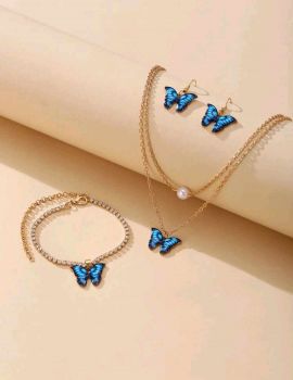 1 pair Butterfly Charm Necklace & 1 pair Earrings & 1 pair Anklet