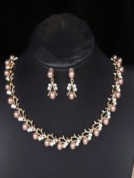 3 Piece Fashionable Pearl & Grindstone Necklace & Earring Set