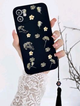 Flower Pattern Phone Case With Tassel Pendant