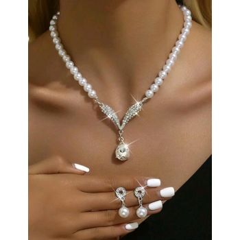 Faux Pearl & Rhinestone Jewelry Set #0078