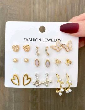 9 pairs Faux Pearl Decor Earrings