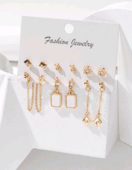 6 pairs Rhinestone & Geometric Decor Earrings