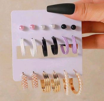 9 pairs European & American Style Rhinestone & Faux Pearl Earring Set